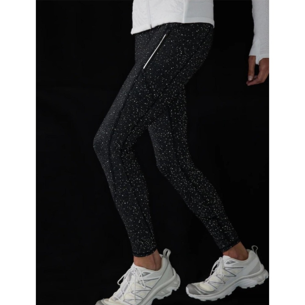 Athleta Rainier Reflective Tight Grey Speckled Fleece Lined Pockets Womens L